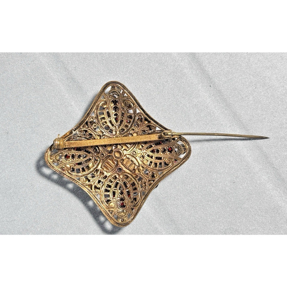 Vintage 1930s Austrian/Czech (Bohemian) W. Germany Filigree Brooch 2.5" - Picture 5 of 16